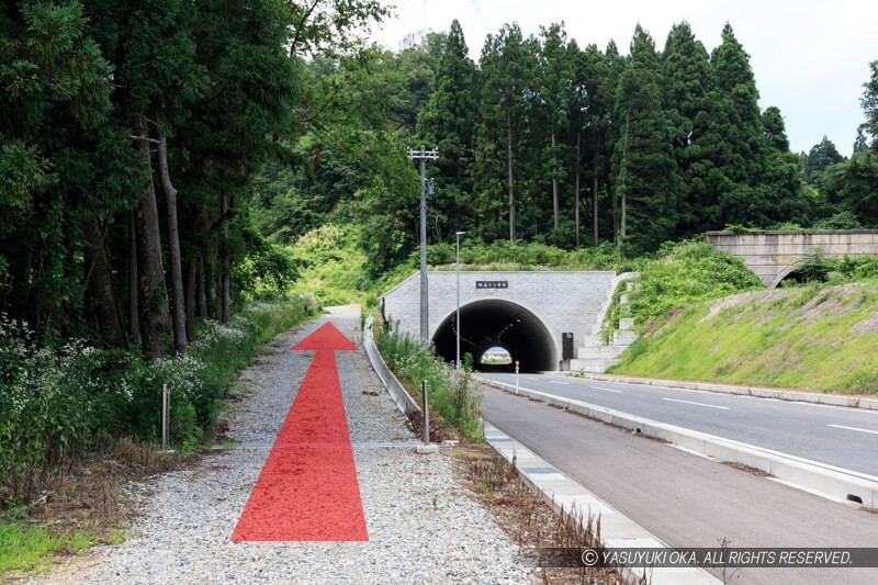 越前大野城の雲海眺望スポット、戌山城の砂山トンネル脇の登山口