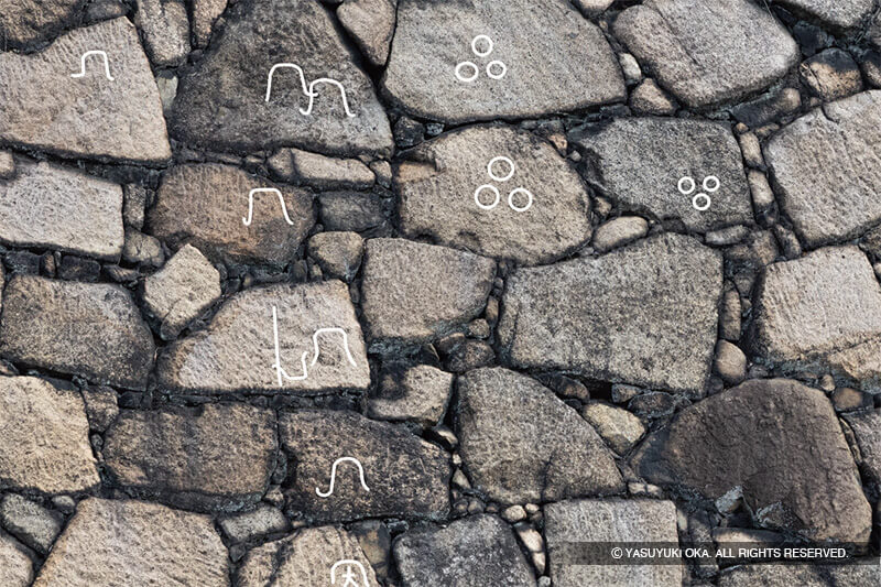 大阪城21号壁の刻印（松浦家・大村家の境界）