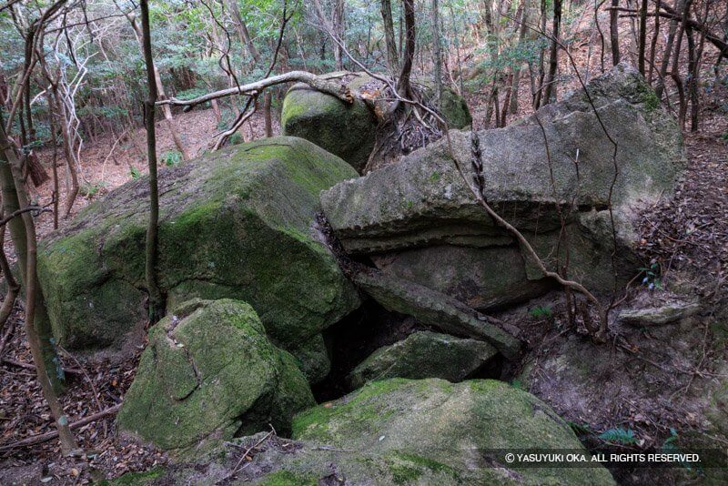 石丁場である甲山刻印群に残る矢穴列痕が残る石