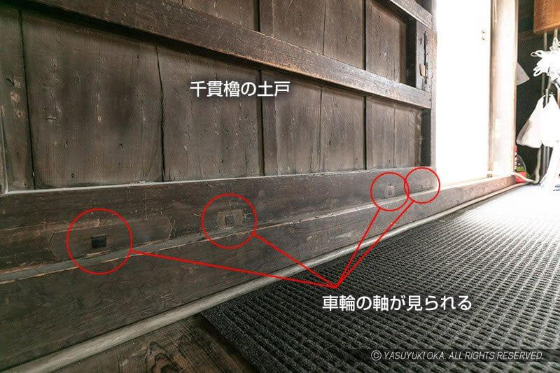千貫櫓の土戸の車輪軸