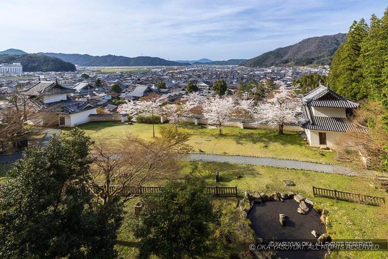 出石城 稲荷曲輪から本丸・城下を望む
