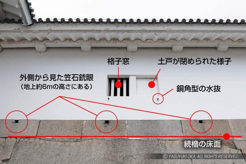 続櫓城外側の窓と笠石銃眼