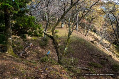 霧山城本丸跡から矢倉跡を望む
