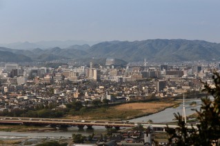 国府山城から姫路城を望む