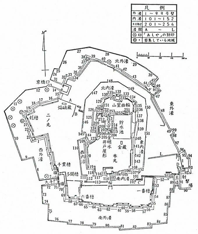 大阪城の全域石垣壁面番号