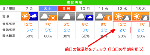 日別の雲海予報