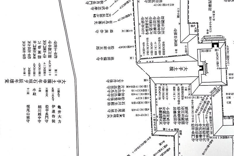 大坂築城丁場割図の大手門付近