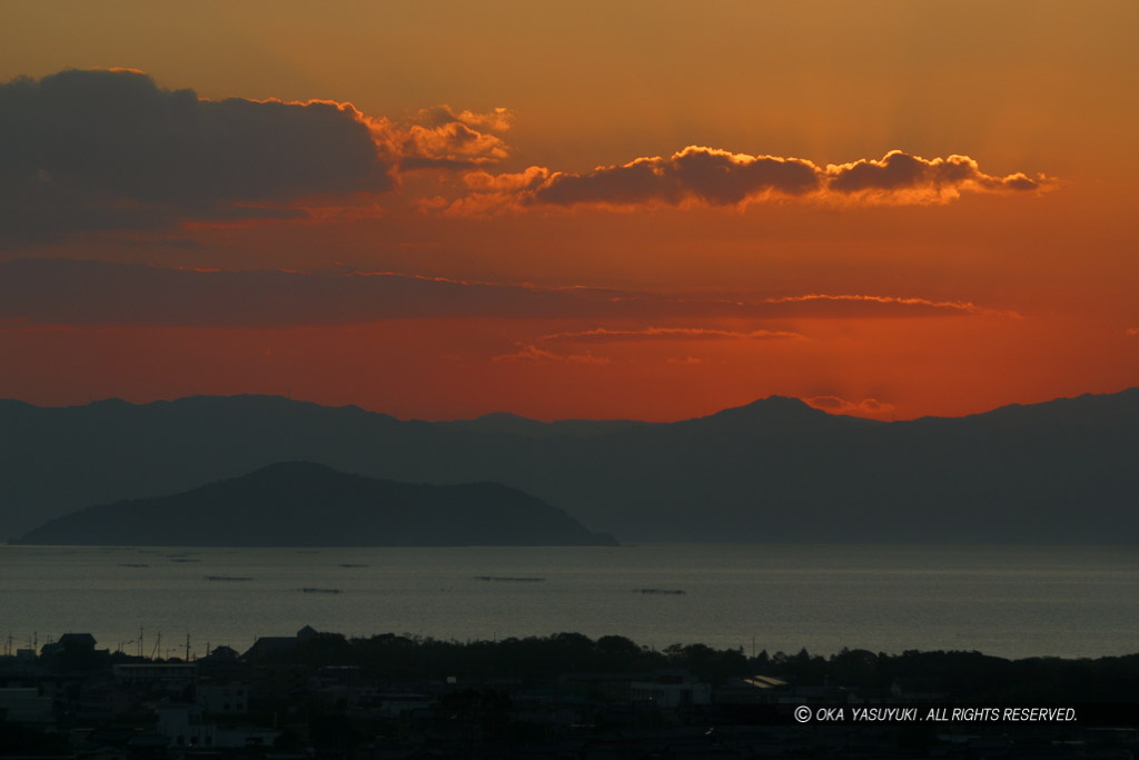 天守から望む琵琶湖夕景