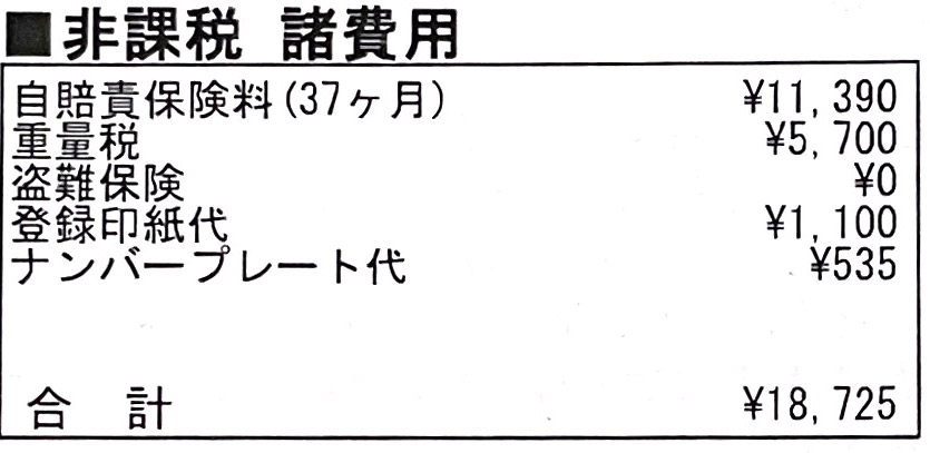 非課税諸費用・自賠責保険料・ナンバープレート代